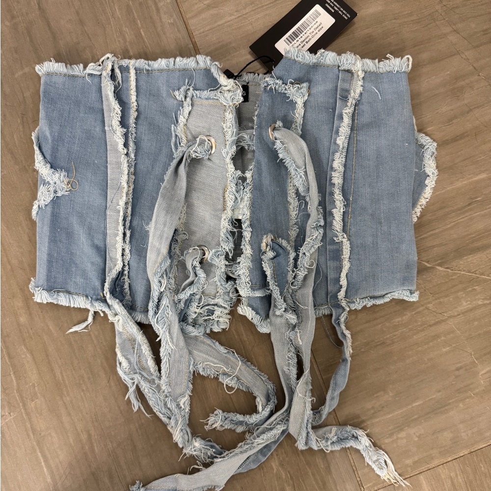PrettyLittleThing Frayed Blue Denim Corset